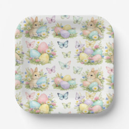 Pastel Easter Eggs & Bunnies Flowers & Butterflies Pappteller
