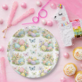Pastel Easter Eggs & Bunnies Flowers & Butterflies Pappteller (Party)