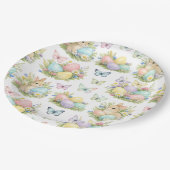 Pastel Easter Eggs & Bunnies Flowers & Butterflies Pappteller (Schrägansicht)
