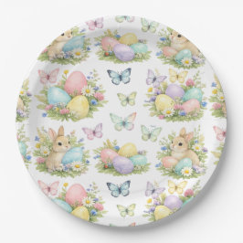 Pastel Easter Eggs & Bunnies Flowers & Butterflies Pappteller