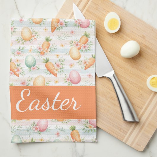 Pastel Easter Eggs & Carrots Watercolor Pattern  Geschirrtuch (Viertel Falte)