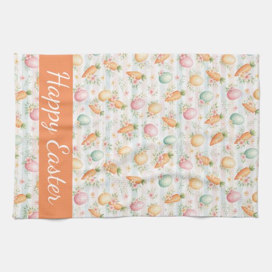 Pastel Easter Eggs & Carrots Watercolor Pattern  Geschirrtuch (Horizontal)