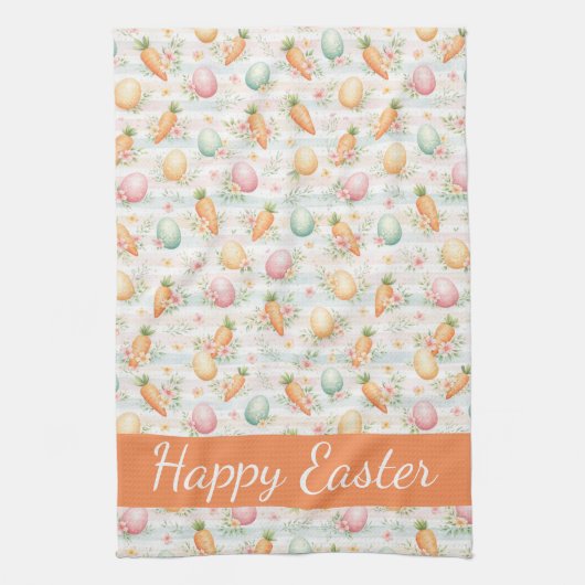 Pastel Easter Eggs & Carrots Watercolor Pattern  Geschirrtuch (Vertikal)