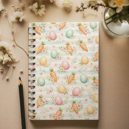 Pastel Easter Eggs & Carrots Watercolor Pattern Notizblock