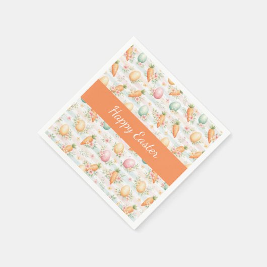 Pastel Easter Eggs & Carrots Watercolor Pattern  Serviette (Ecke)