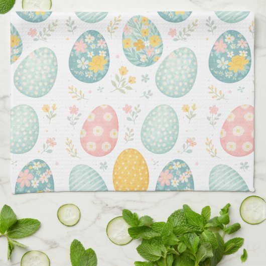 Pastel Easter Eggs Floral Pattern - Cute Spring  Geschirrtuch (Gefaltet)