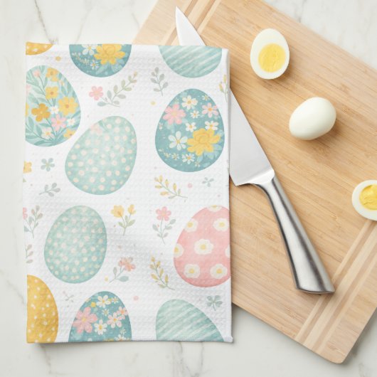 Pastel Easter Eggs Floral Pattern - Cute Spring  Geschirrtuch (Viertel Falte)