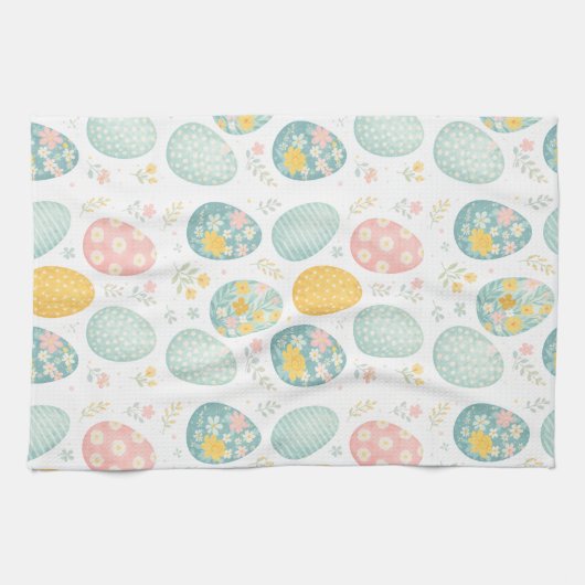 Pastel Easter Eggs Floral Pattern - Cute Spring  Geschirrtuch (Horizontal)
