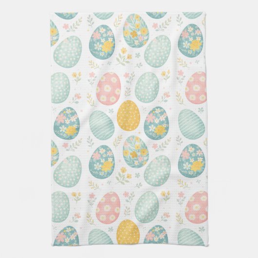 Pastel Easter Eggs Floral Pattern - Cute Spring  Geschirrtuch (Vertikal)