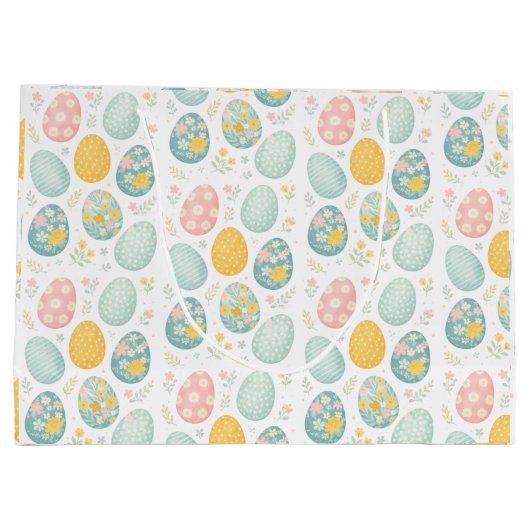 Pastel Easter Eggs Floral Pattern - Cute Spring  Große Geschenktüte (Rückseite)