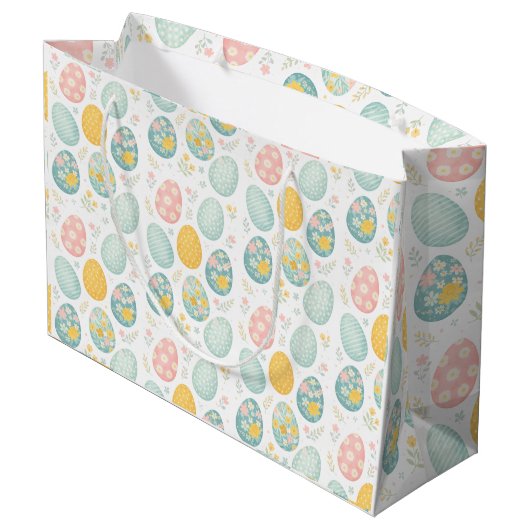 Pastel Easter Eggs Floral Pattern - Cute Spring  Große Geschenktüte (Rückseite Schrägansicht)