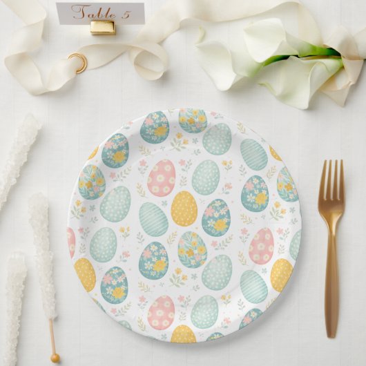 Pastel Easter Eggs Floral Pattern - Cute Spring  Pappteller (Hochzeit)