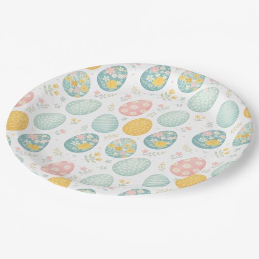 Pastel Easter Eggs Floral Pattern - Cute Spring  Pappteller (Schrägansicht)