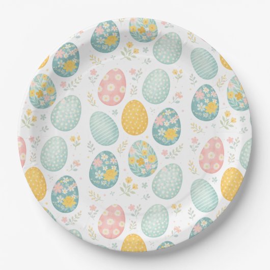 Pastel Easter Eggs Floral Pattern - Cute Spring  Pappteller (Vorderseite)