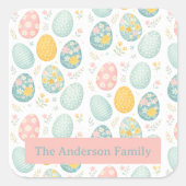 Pastel Easter Eggs Floral Pattern - Cute Spring  Quadratischer Aufkleber (Vorderseite)