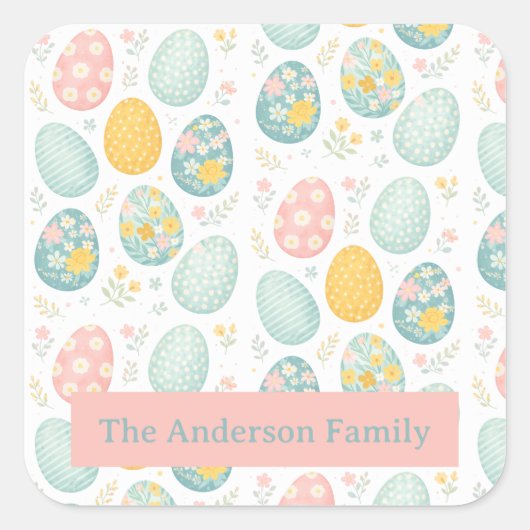 Pastel Easter Eggs Floral Pattern - Cute Spring  Quadratischer Aufkleber (Vorderseite)
