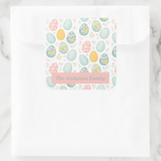 Pastel Easter Eggs Floral Pattern - Cute Spring  Quadratischer Aufkleber (Tasche)
