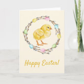 Pastel Easter Willow Wreath With Baby Chick Karte (Vorderseite)