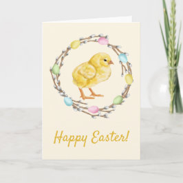 Pastel Easter Willow Wreath With Baby Chick Karte