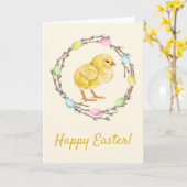 Pastel Easter Willow Wreath With Baby Chick Karte (Gelbe Blume)