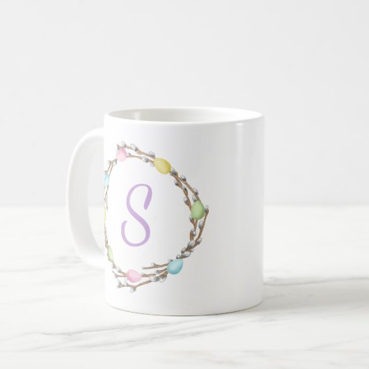 Pastel Easter Willow Wreath With Purple Monogram Kaffeetasse (Vorderseite Links)