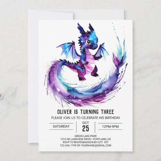 Pastel Editable Dragon Digital Boy Geburtstag Einladung (Vorderseite)