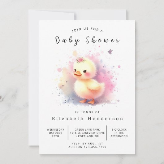 Pastel Editable Duck Baby Duck Einladung (Vorderseite)