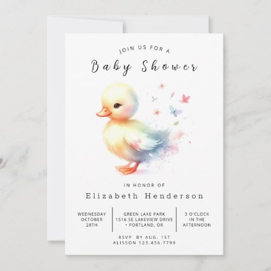Pastel Editable Duck Baby Duck Einladung (Vorderseite)