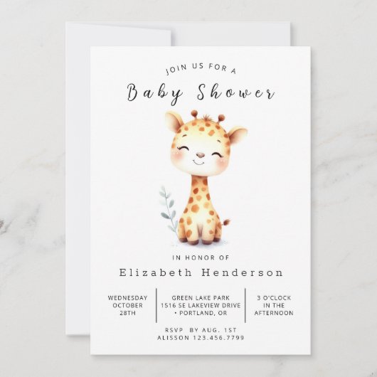 Pastel Editable Giraffe Babydusche Einladung (Vorderseite)
