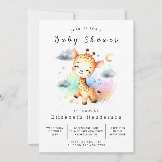 Pastel Editable Giraffe Babydusche Einladung (Vorderseite)