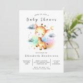 Pastel Editable Giraffe Babydusche Einladung (Stehend Vorderseite)