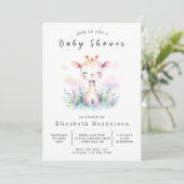 Pastel Editable Giraffe Babydusche Einladung (Stehend Vorderseite)