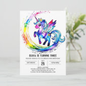 Pastel Editable Unicorn Digital Birthday Einladung (Stehend Vorderseite)