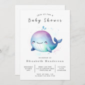 Pastel Editable Whale Baby Dusche Einladung (Vorne/Hinten)