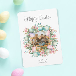 Pastel Eggs Wreath Happy Oaster Family Foto Feiertagskarte
