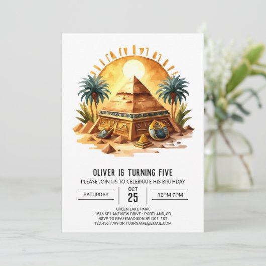 Pastel Egyptian Online Pyramids Geburtstag Einladung (Stehend Vorderseite)