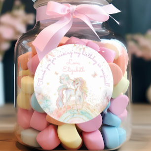 Pastel Einhorn Regenbogen Mädchen Geburtstag Danke Runder Aufkleber