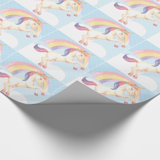 Pastel, Einhorn, Wolken, Regenbogenpapier Geschenkpapier (Ecke)