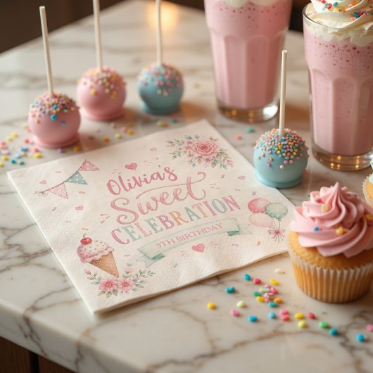 Pastel-Eiscreme-Geburtstag | Süße Feier Serviette