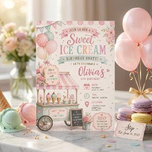 Pastel-Eiscreme-Geburtstag Vintage Süßigkeiten Einladung