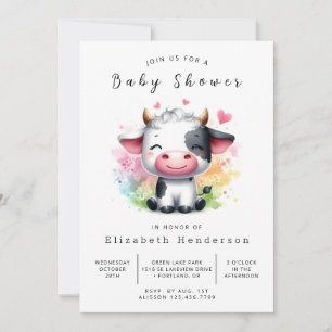 Pastel Elegant Simple Cow Baby Shower Einladung