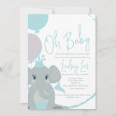 Pastel Elephant Baby Girl Script Baby Dusche Einladung (Vorderseite)