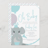 Pastel Elephant Baby Girl Script Baby Dusche Einladung (Vorne/Hinten)
