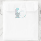 Pastel Elephant Baby Girl Script Baby Dusche Quadratischer Aufkleber (Tasche)