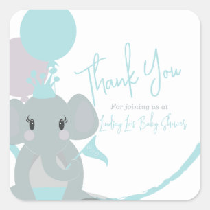 Pastel Elephant Baby Girl Script Baby Dusche Quadratischer Aufkleber