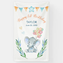 Pastel Elephant Blush Blue Star Happy Geburtstag