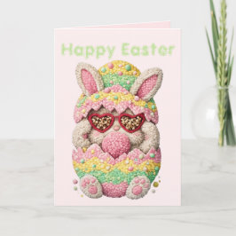 Pastel Embroidered Bunny Easter personalized Card Feiertagskarte