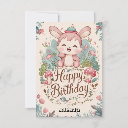 Pastel Enchanted Bunny Digital Geburtstag Karte (Vorderseite)