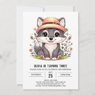 Pastel Enchanted Digital Wolf Geburtstag Einladung