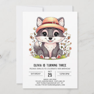 Pastel Enchanted Digital Wolf Geburtstag Einladung